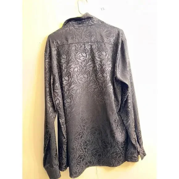 Black patterned long sleeve button-up shirt size L - Picture 1 of 3